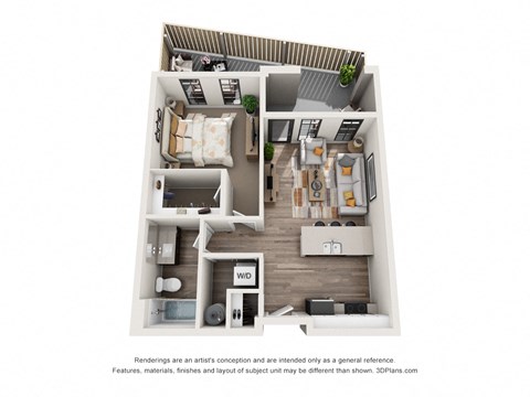 1 bed 1 bath floor plan E at 1400 Russell Apartments, Saint Louis, MO, 63104